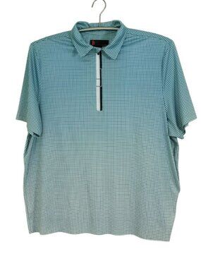 J By Jamie Sadock Mens Golf Sunsense Polo Shirt XL Teal Checks Quarter Zip Prep